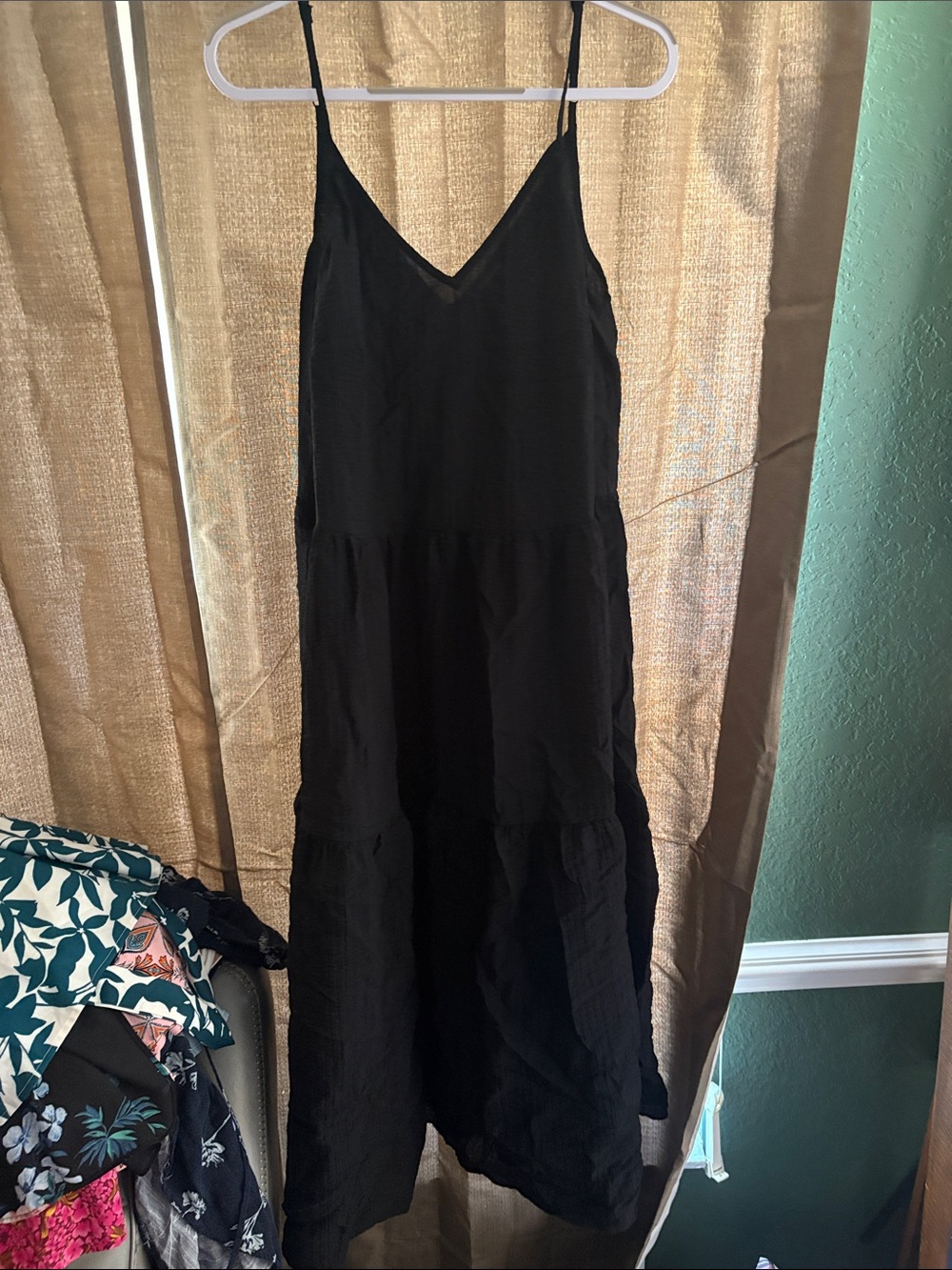 a new day Black Midi Slip Dress with Spaghetti Straps